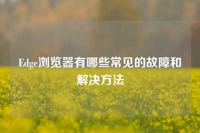 Edge浏览器有哪些常见的故障和解决方法