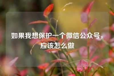 如果我想保护一个微信公众号，应该怎么做